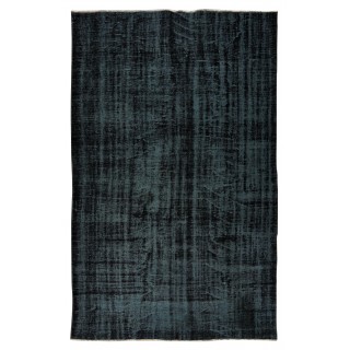 Vintage Handmade Turkish Wool Rug Over-Dyed in Black for Modern Interiors