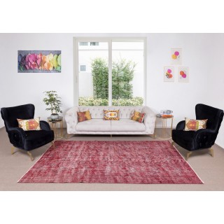 Distressed Handmade Turkish Vintage Area Rug Over-Dyed in Burgundy Red Color for Contemporary Interior Distressed Handmade Turkish Vintage Area Rug Over-Dyed in Burgundy Red Color for Contemporary Interior