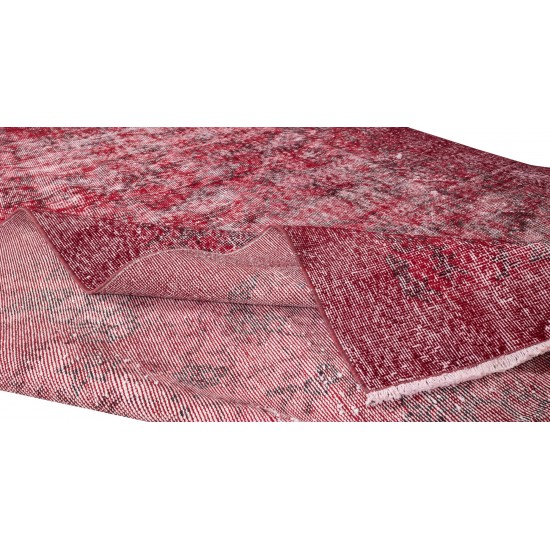 Distressed Handmade Turkish Vintage Area Rug Over-Dyed in Burgundy Red Color for Contemporary Interior Distressed Handmade Turkish Vintage Area Rug Over-Dyed in Burgundy Red Color for Contemporary Interior