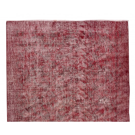 Distressed Handmade Turkish Vintage Area Rug Over-Dyed in Burgundy Red Color for Contemporary Interior Distressed Handmade Turkish Vintage Area Rug Over-Dyed in Burgundy Red Color for Contemporary Interior