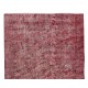 Distressed Handmade Turkish Vintage Area Rug Over-Dyed in Burgundy Red Color for Contemporary Interior