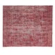 Distressed Handmade Turkish Vintage Area Rug Over-Dyed in Burgundy Red Color for Contemporary Interior