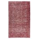 Distressed Handmade Turkish Vintage Area Rug Over-Dyed in Burgundy Red Color for Contemporary Interior