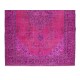 Handmade Medallion Design Turkish Vintage Area Rug Over-Dyed in Fuchsia Pink for Contemporary Interiors