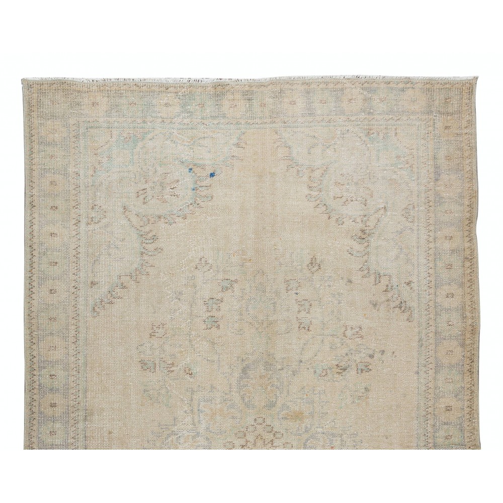 Sun Faded Vintage Handmade Anatolian Oushak Wool Area Rug, Carpet