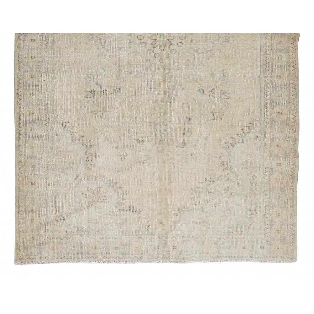 Sun Faded Vintage Handmade Anatolian Oushak Wool Area Rug, Carpet