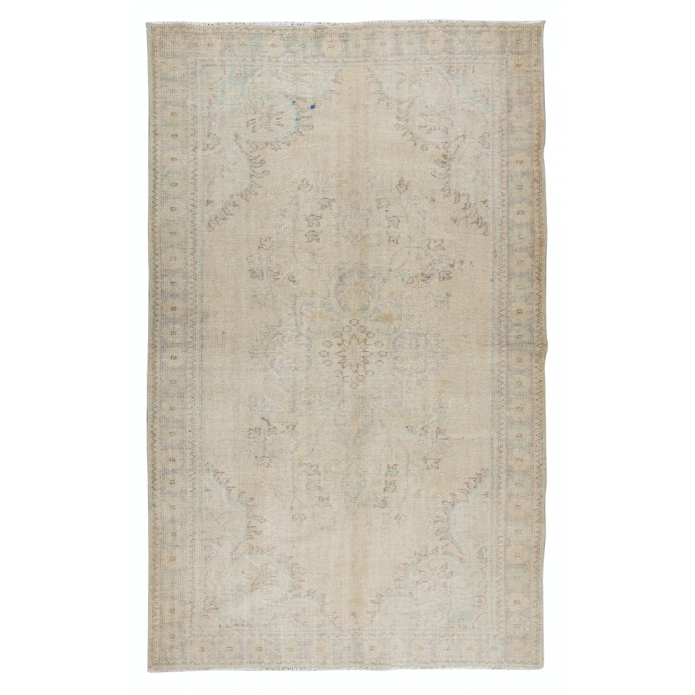 Sun Faded Vintage Handmade Anatolian Oushak Wool Area Rug, Carpet