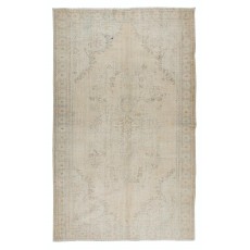 Sun Faded Vintage Handmade Anatolian Oushak Wool Area Rug, Carpet