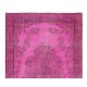 Handmade Turkish Vintage Area Rug Over-Dyed in Pink Color for Living Room Decor