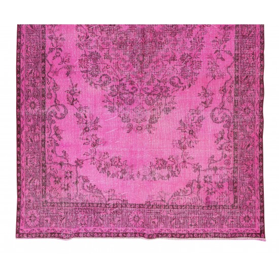 Handmade Turkish Vintage Area Rug Over-Dyed in Pink Color for Living Room Decor Handmade Turkish Vintage Area Rug Over-Dyed in Pink Color for Living Room Decor