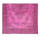 Handmade Turkish Vintage Area Rug Over-Dyed in Pink Color for Living Room Decor