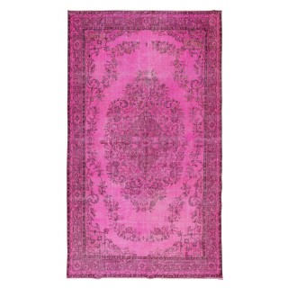 Handmade Turkish Vintage Area Rug Over-Dyed in Pink Color for Living Room Decor