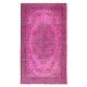 Handmade Turkish Vintage Area Rug Over-Dyed in Pink Color for Living Room Decor