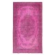 Handmade Turkish Vintage Area Rug Over-Dyed in Pink Color for Living Room Decor