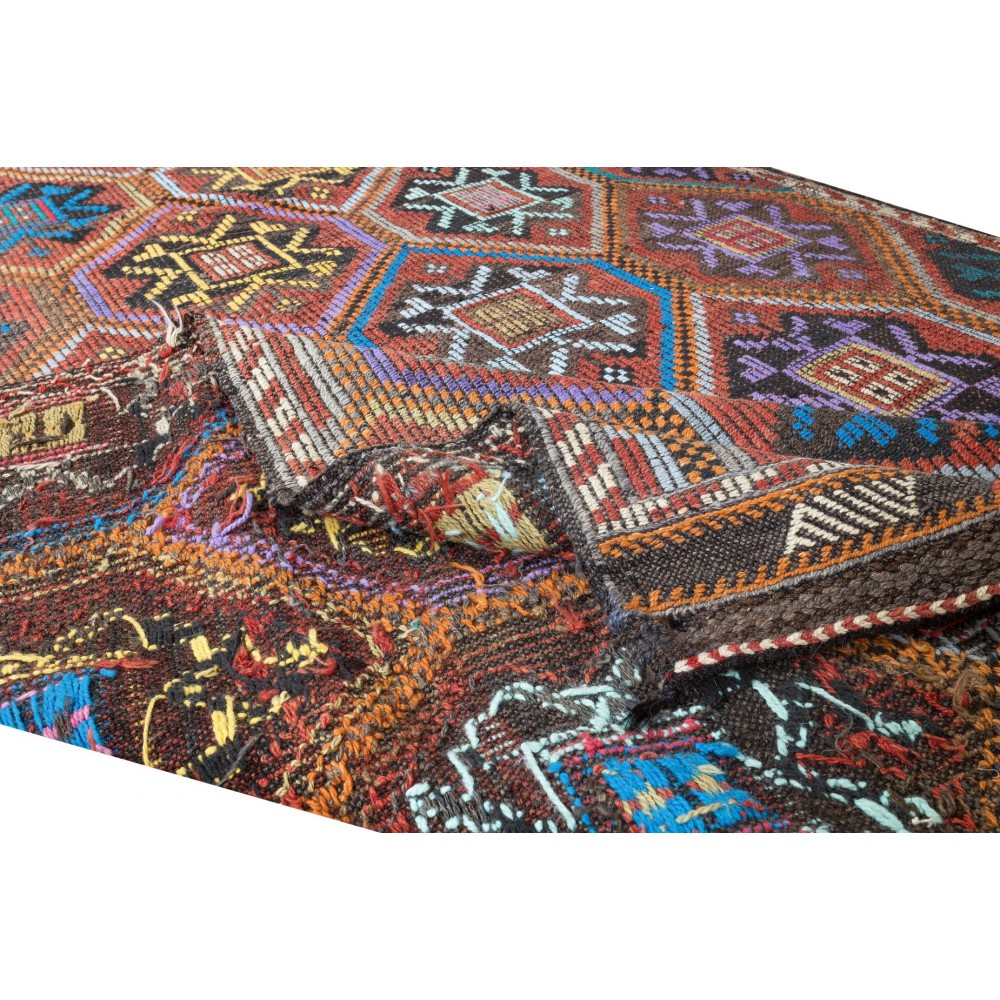 Vintage Turkish Jajim Kilim Rug, One of a Kind Hand-Woven Carpet Made of Wool