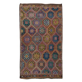 Vintage Turkish Jajim Kilim Rug, One of a Kind Hand-Woven Carpet Made of Wool