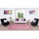 Contemporary Handmade Turkish Vintage Area Rug Over-Dyed in Pink Color with Floral Garden Design Contemporary Handmade Turkish Vintage Area Rug Over-Dyed in Pink Color with Floral Garden Design