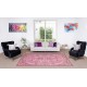 Contemporary Handmade Turkish Vintage Area Rug Over-Dyed in Pink Color with Floral Garden Design