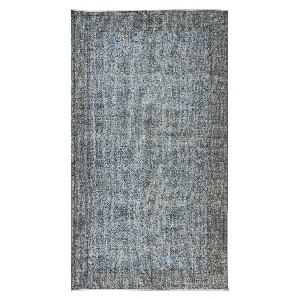 Hand-Knotted Vintage Turkish Area Rug Over-Dyed in Light Blue, Great 4 Contemporary Interiors