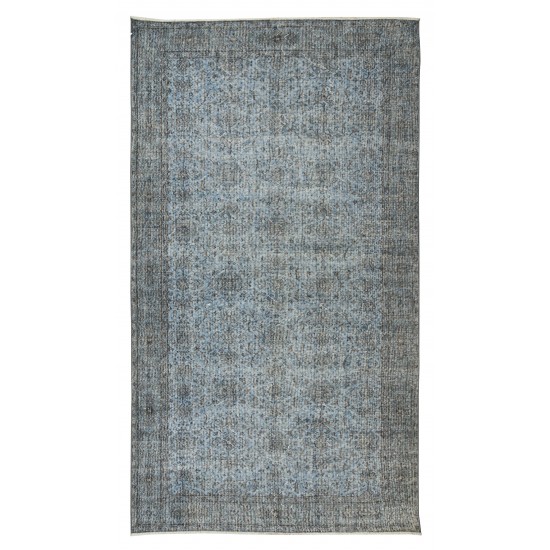 Hand-Knotted Vintage Turkish Area Rug Over-Dyed in Light Blue, Great 4 Contemporary Interiors