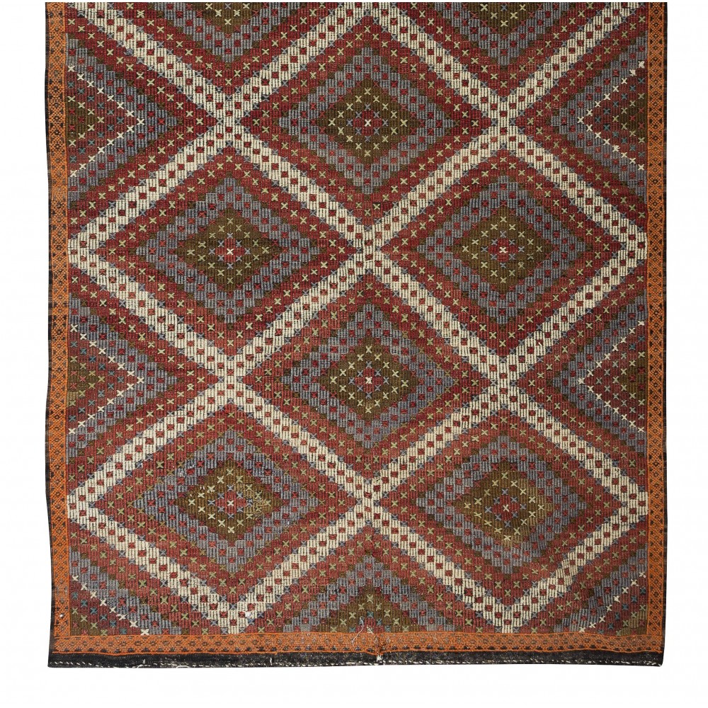 Vintage Turkish Jajim Kilim Rug, One of a Kind Hand-Woven Carpet Made of Wool