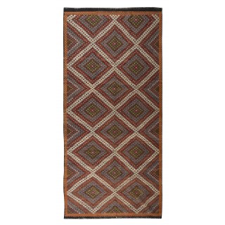 Vintage Turkish Jajim Kilim Rug, One of a Kind Hand-Woven Carpet Made of Wool