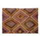 Room Size Kilim Rug, Vintage Turkish Hand-Woven Geometric Pattern Carpet