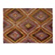 Room Size Kilim Rug, Vintage Turkish Hand-Woven Geometric Pattern Carpet