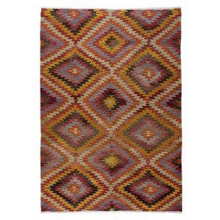 Room Size Kilim Rug, Vintage Turkish Hand-Woven Geometric Pattern Carpet