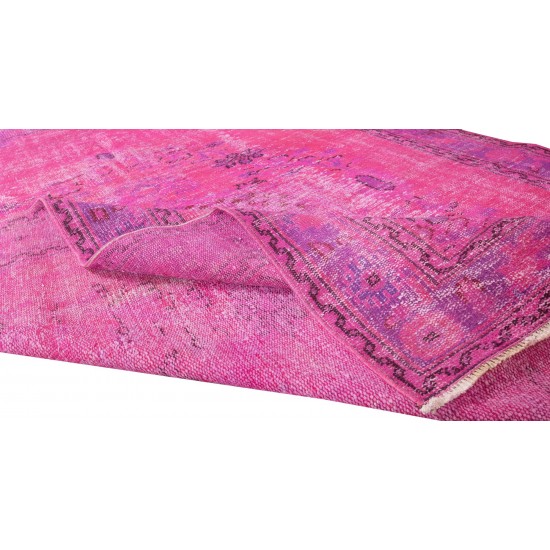 Handmade Turkish Vintage Area Rug Over-Dyed in Pink for Contemporary Home & Office Handmade Turkish Vintage Area Rug Over-Dyed in Pink for Contemporary Home & Office