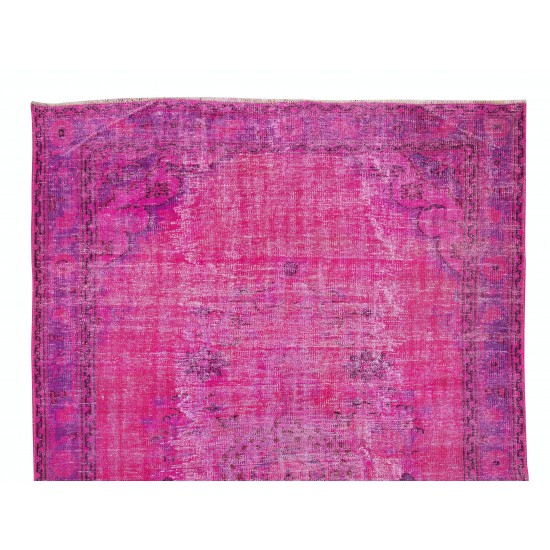 Handmade Turkish Vintage Area Rug Over-Dyed in Pink for Contemporary Home & Office Handmade Turkish Vintage Area Rug Over-Dyed in Pink for Contemporary Home & Office