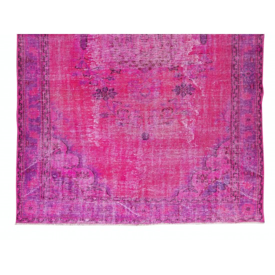 Handmade Turkish Vintage Area Rug Over-Dyed in Pink for Contemporary Home & Office