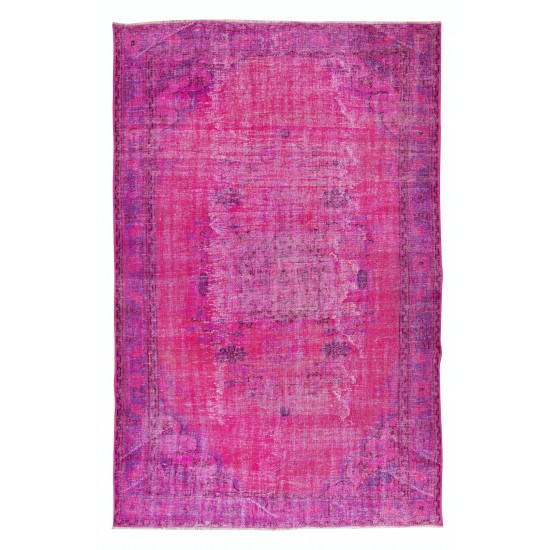 Handmade Turkish Vintage Area Rug Over-Dyed in Pink for Contemporary Home & Office Handmade Turkish Vintage Area Rug Over-Dyed in Pink for Contemporary Home & Office