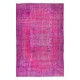 Handmade Turkish Vintage Area Rug Over-Dyed in Pink for Contemporary Home & Office Handmade Turkish Vintage Area Rug Over-Dyed in Pink for Contemporary Home & Office