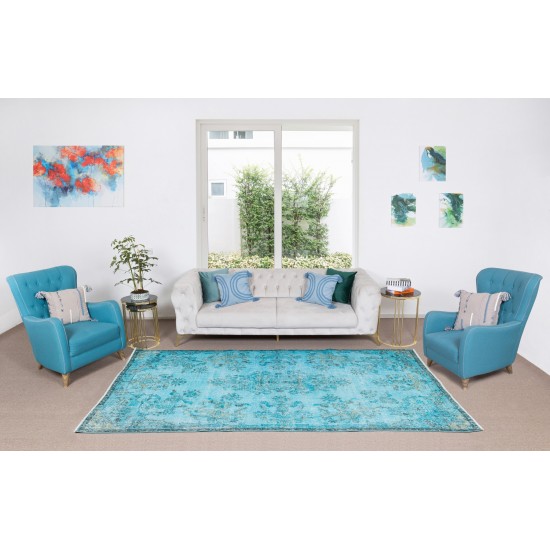 Hand-Knotted Vintage Turkish Area Rug Over-Dyed in Teal, Ideal for Modern Home & Office Decor Hand-Knotted Vintage Turkish Area Rug Over-Dyed in Teal, Ideal for Modern Home & Office Decor
