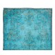 Hand-Knotted Vintage Turkish Area Rug Over-Dyed in Teal, Ideal for Modern Home & Office Decor