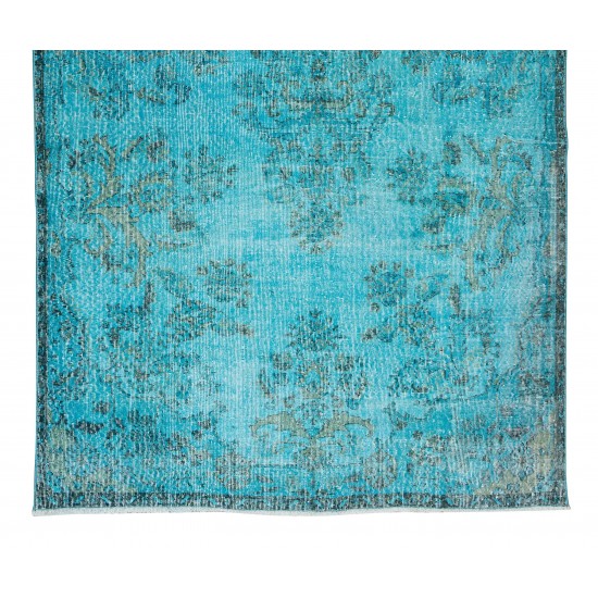 Hand-Knotted Vintage Turkish Area Rug Over-Dyed in Teal, Ideal for Modern Home & Office Decor