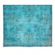 Hand-Knotted Vintage Turkish Area Rug Over-Dyed in Teal, Ideal for Modern Home & Office Decor