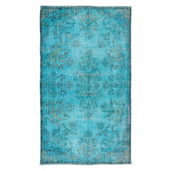 Hand-Knotted Vintage Turkish Area Rug Over-Dyed in Teal, Ideal for Modern Home & Office Decor Hand-Knotted Vintage Turkish Area Rug Over-Dyed in Teal, Ideal for Modern Home & Office Decor