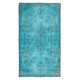 Hand-Knotted Vintage Turkish Area Rug Over-Dyed in Teal, Ideal for Modern Home & Office Decor