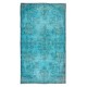 Hand-Knotted Vintage Turkish Area Rug Over-Dyed in Teal, Ideal for Modern Home & Office Decor