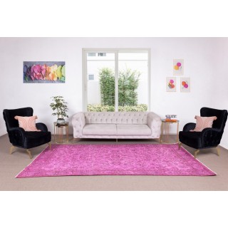 Handmade Turkish Vintage Rug Over-Dyed in Pink, Elegant Design Wool Carpet Handmade Turkish Vintage Rug Over-Dyed in Pink, Elegant Design Wool Carpet