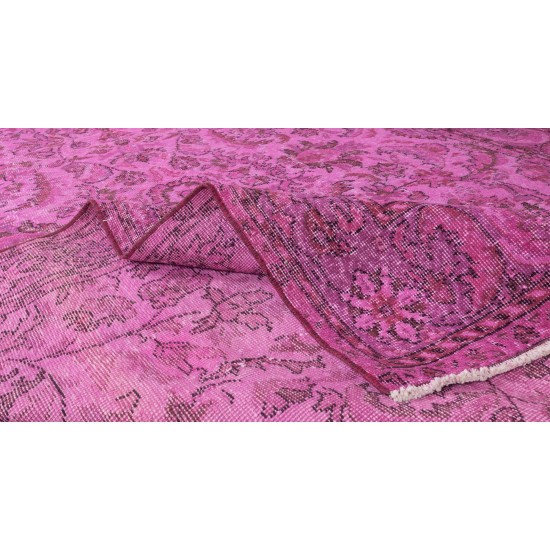 Handmade Turkish Vintage Rug Over-Dyed in Pink, Elegant Design Wool Carpet Handmade Turkish Vintage Rug Over-Dyed in Pink, Elegant Design Wool Carpet