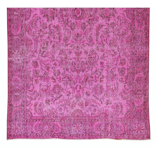 Handmade Turkish Vintage Rug Over-Dyed in Pink, Elegant Design Wool Carpet Handmade Turkish Vintage Rug Over-Dyed in Pink, Elegant Design Wool Carpet