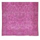 Handmade Turkish Vintage Rug Over-Dyed in Pink, Elegant Design Wool Carpet