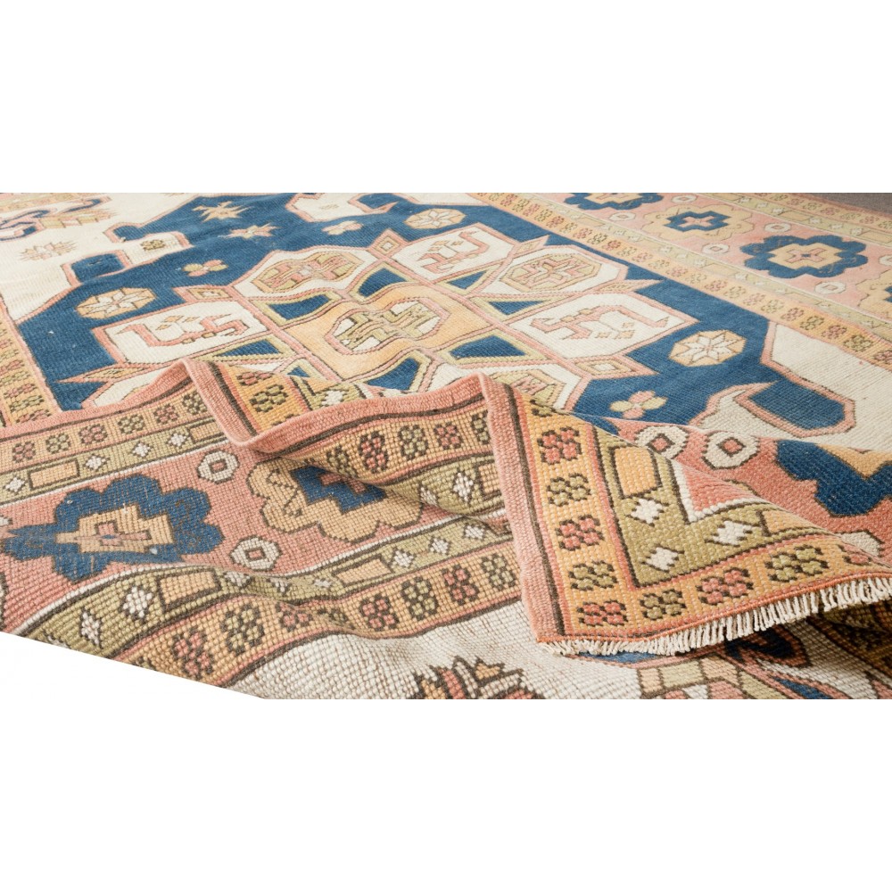 Handmade Turkish Area Rug for Living Room Decor, 100% Wool, Geometric Pattern Carpet