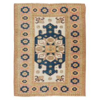 Handmade Turkish Area Rug for Living Room Decor, 100% Wool, Geometric Pattern Carpet