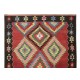 Hand-Woven Vintage Turkish Wool Kilim Rug with Geometric Design