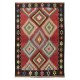 Hand-Woven Vintage Turkish Wool Kilim Rug with Geometric Design