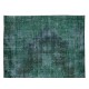 Turkish Green Rug for Modern Home & Office Decor, Handmade Vintage Wool Rug Re-Dyed in Green